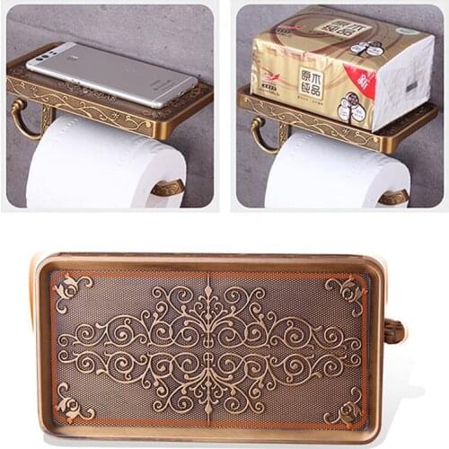 Bathroom Hardware Set White Paper Mobile Phone Holder Space Aluminum Antique Roll Holder With Shelf Toilet Paper Box Wall Mount