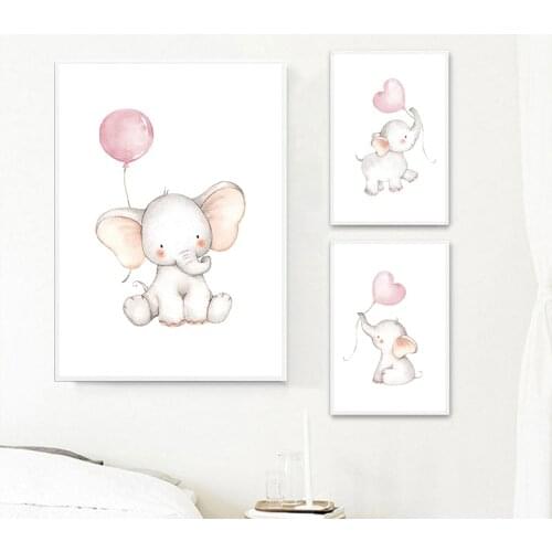 Nursery Wall Art Children Elephant Balloon Print Canvas Painting Nordic Kids Decoration Picture Baby Girl Bedroom Decor