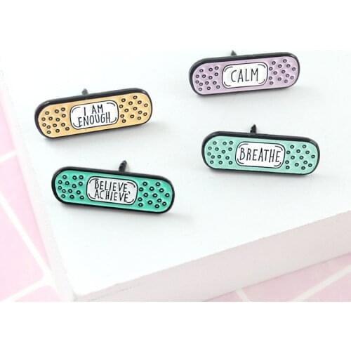 New childrens cute cartoon band-aid brooch "BREATHE, BELIEVE ACHIEVE , CALM, I AM ENOUGH" color bandage plaster brooch gifts
