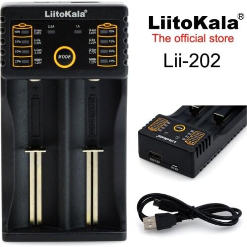 New multifunction Liitokala Lii-202 18650 26650.16340.17335.17500.14500.10440,AA.AAA.22650. dual battery charger 5V2A input