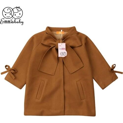 Girls Coat Winter Autumn Kid Clothes Woolen Blends Overcoat Warm Bow Coat Outwear Jacket Parka Children Clothing