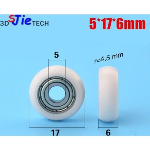 1pcs 5*17*6mm R type wrapped package plastic bearing pulley 695 POM roller wheel for 3D printer parts