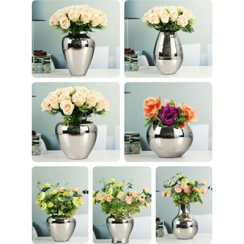 Silver ceramic flower vase dining table TV cabinet decoration high grade home decoration creative interior bedroom Art