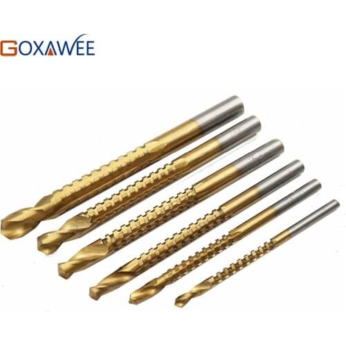 GOXAWEE 6pcs Titanium Coated HSS Drill & Saw Carpenter Woodworking Plastic Metal Hole Grooving 3mm/4mm/5mm/6mm/6.5mm/8mm
