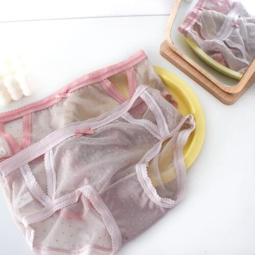 Hollow Out Briefs Coast Lace Underwear Womens Low Waist Bow Sexy Mesh Breathable Briefs Transparent Pantie Lingerie Silk Thong