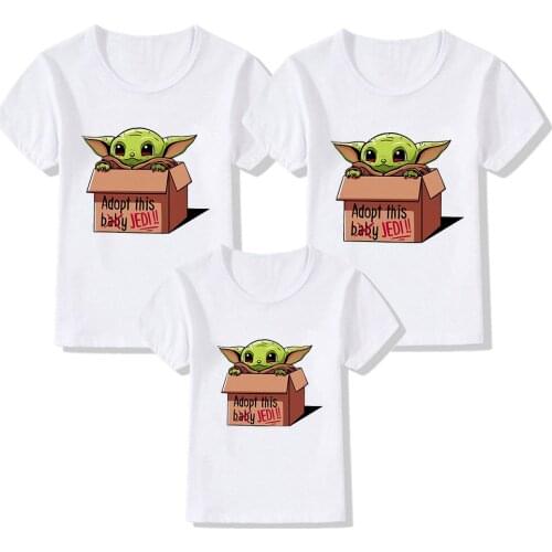 Funny Mandalorian Tshirts Family Matching Clothes Cool Fashion Adopt This JEDI Baby Yoda Printed Tshirt Fashion Kids Clothes