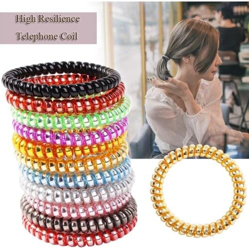 1Pc 5cm Telephone line Hair Ropes Girls Colorful Elastic Hair Bands Kids Spiral Hair Ties Gum Ponytail Holder Hair Accessories
