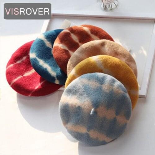 VISROVER 6 colorways Tie-dyed woman winter hat 100% wool beret female cap Autumn hat Best Matched Women Boina Gift Wholesale