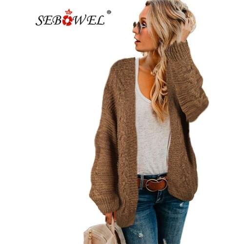 SEBOWEL 2021 Plus Size Woman Chunky Wide Long Sleeve Knit Cardigan Female Winter Warm Casual Oversize Loose Solid Sweater Tops