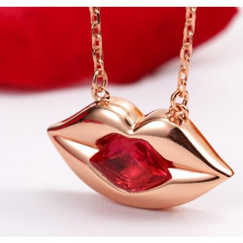 925 Sterling Silver Fine Jewelry Sexy Red Lips Pendant Necklaces for Womens Girls Party Birthday Christmas Gifts