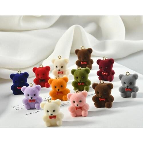 Winter style 20pcs/lot color flocking animals cartoon 3D bears shape resin beads charms diy jewelry garment/keychain accessory
