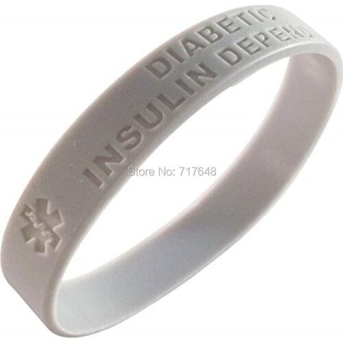 100pcs Diabetic Insulin Dependent Medical Alert Deossed wristband silicone bracelets free shipping by epacket A