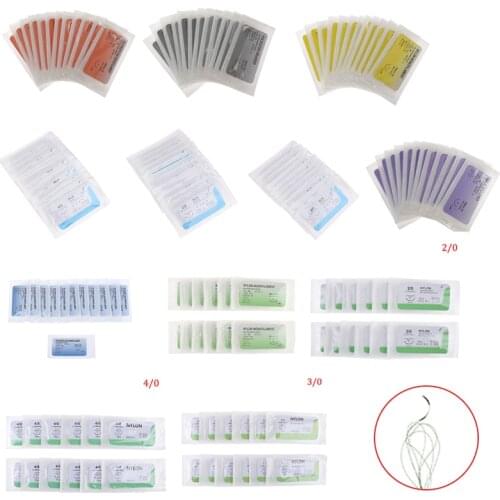Hot 12Pcs 75cm Medical Needle Suture Nylon Polyester Thread Suture Practice Kit Teaching Demonstrations Exercises 2/0 3/0 4/0
