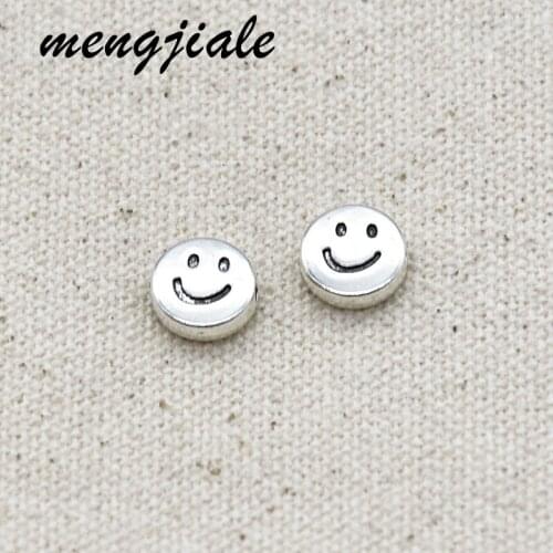 14PCS Wholesale Vintage Metal Smiley Face Spacer Beads Smile Charms For Jewelry Accessories Handmade DIY Craft Hole dia 1mm
