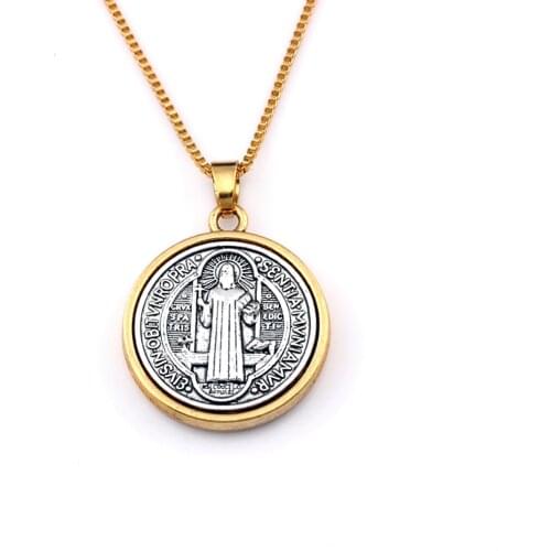 2pcs St Benedict Cross Medal charm Pendant Necklaces 23.6inches 32.3x27.9mm Pendant Antique gold A-557d