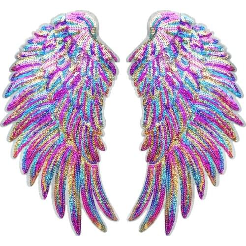 2Pcs Patches Sequined Sew/Iron On Clothes 3D Feather Applique Stickers
