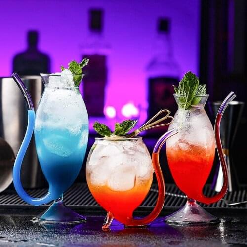 200/300/320ml Creative Cocktail Glass Cup Devil Red Wine Whiskey Glass Transparent Glassware Mug with Straw Drink Home Bar Party