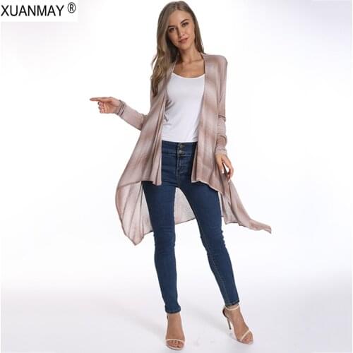 2020 Summer Streetwear Womens Cardigan Oversized Sweater Shawl Long Black Stripe cardigan Elegant Linen fabric Cardigan Sweater