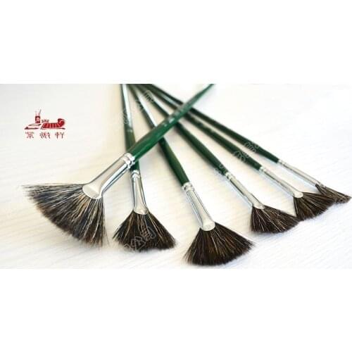 6pcs/Set Boar bristles birch Wood fan shape artist oil painting brushes acrylic Watercolor Gouache painting brush pen