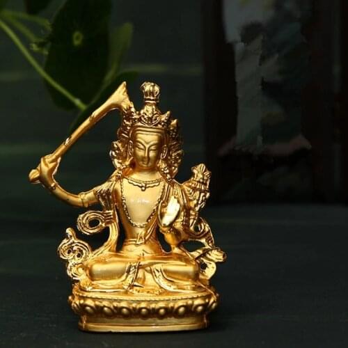 8cm Durable Efficacious Alloy Metal Buddhist Suppliers Handle Gold Manjushrit Buddha Statue Home/ Office Putting Decoration