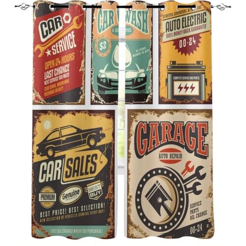 Car Water Drop Wrench Geometric Retro Blackout Curtain for The Bedroom Living Room Kitchen Curtain Panel Study Blackout Curtain