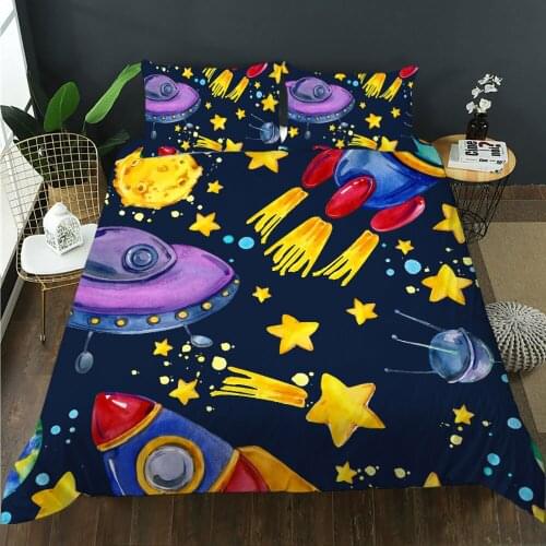 BailiPromise spacecraft star cover cute jogo de cama bedroom 3D Print Pillowcase kids Soft Duvet Cover Queen King 2/3pcs