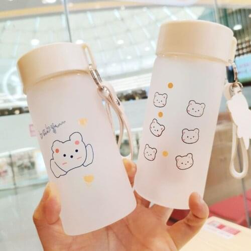 Water Cup Female Student Korean Version of The Net Red Casual Cup Plastic Simple Frosted Cute Cartoon High Value Portable Belt