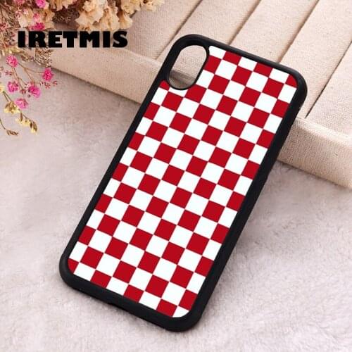 Iretmis 5 5S SE 2020 phone cover cases for iphone 6 6S 7 8 Plus X Xs XR 11 12 MINI Pro Max Soft Silicone Red Checkerboard Chic