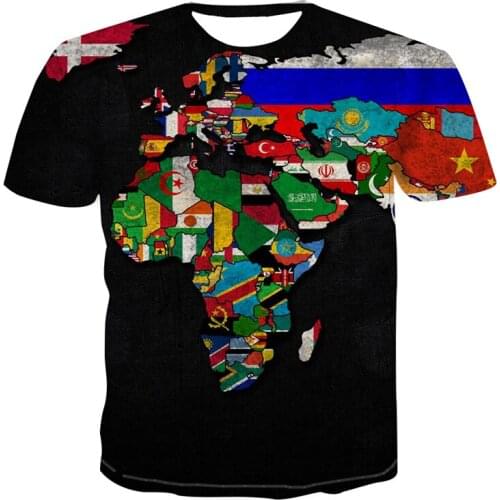 Creative Map Printing 3D Casual T-Shirt Spring and Summer Mens and Womens Homestay Style Short-Sleeved Round Neck Pullover