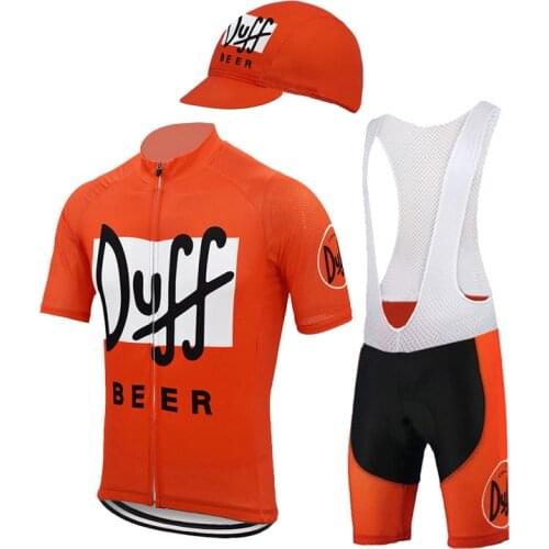 Duff Beer Cycling Jersey Set Men Black Bib Shorts 9D Gel Pad Pants Outdoor Road Bike Wear Orange Bicycle Clothing Suit Cajastur