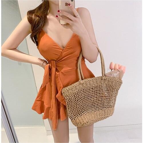 Push Up Tankini Swimsuit Women 2021 One-piece Swimwear Dress Korea Onepiece Swimming Suit For Ladies Bathing Suit With Shorts