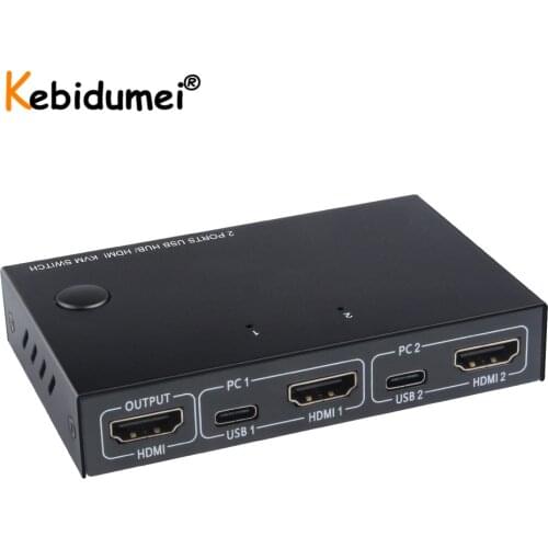 USB HDMI-compatible KVM Switch Box USB 2.0 Switcher Selector 2 Port PCs Sharing 4 Devices for Keyboard Mouse Printer Monitor