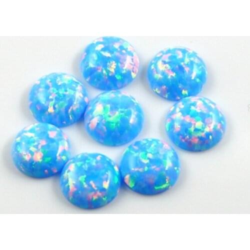 Lab Created White Opal Cabochon Beads Blue Fire Round Shape Flat Back Gemstone For Fashion Ring Earring Making