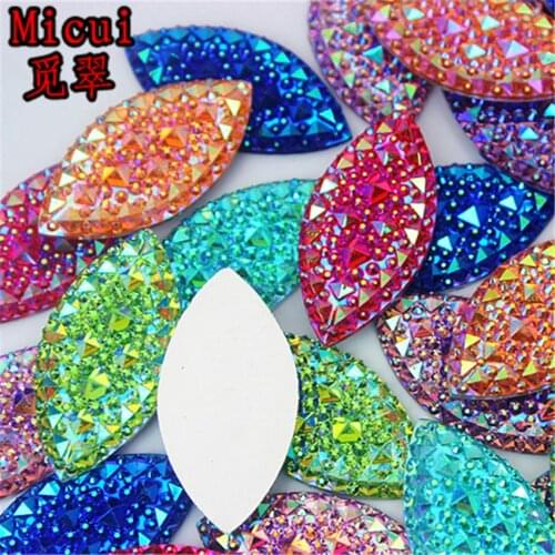 Micui 10pcs 20*40mm AB Clear Horse Eye Resin Rhinestones Round Flatback Stone DIY Scrapbooking Crafts Garment Decoration MC522