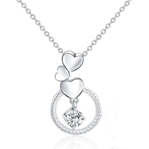 925 sterling silver fashion 3 heart-shaped round pendants with zircon crystal necklace for ladies wedding party jewelry