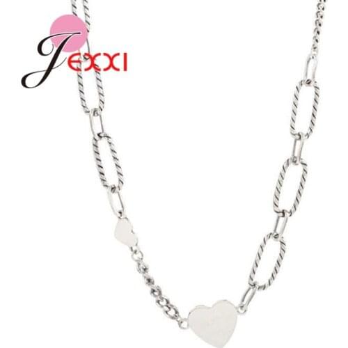 Fashion Simple 925 Sterling Silver Love Heart Necklace for Women Girl Vintage Short Clavicle Chain Necklace Party Jewelry Bijoux