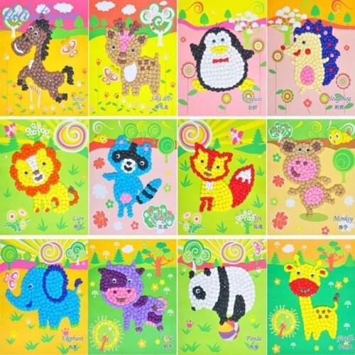 4 Pcs/lot DIY Stickers Art Painting Tissue Paper Ball Art Craft Kits Children Cartoon Animals Creative Educational Toys Kids