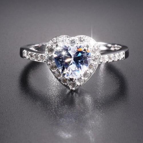 Real Solid 100% 925 Sterling Silver Wedding Rings for Women Classic Heart 2ct Diamond Engagement Ring Jewelry girl gift