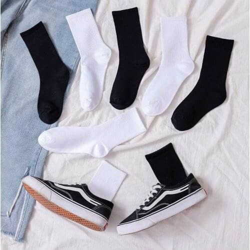 Socks Women White Black Crew Socks Female Pure Solid Color Socks Pack Set Short Womens Cotton Sock 1 Lot Sox 5 Pairs Woman Soks