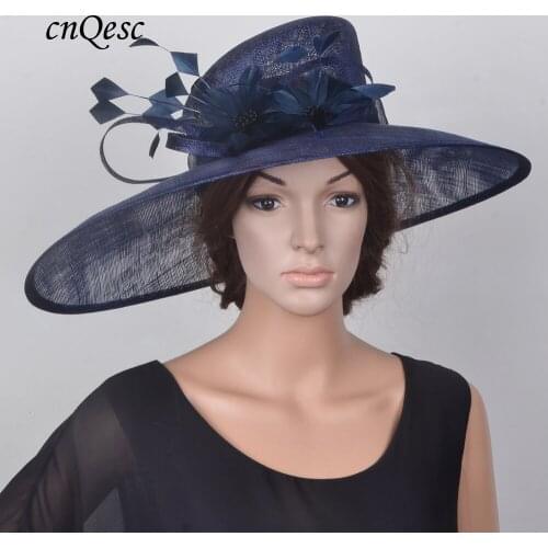 NEW Wholesale X Large Sinamay wedding womens hat Fascinator fedora Chapeau with feathers for Kentucky Derby Church