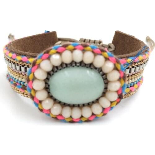 New European Jewelry Suppliers handmade weaving bracelet metal Phosphorus stone bracelet for women