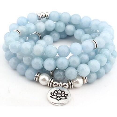 HFANCYW Wholesale New High Quality 8mm Natural Blue Stone 108 Beads Mala Women Wrist Bracelet Yoga Necklace With Lotus Pendant