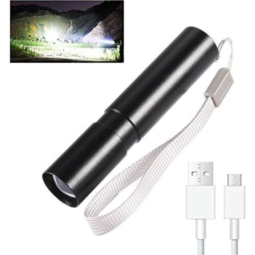 USB Powered Portable LED Flashlight Camping Light Adjustable 3 Modes Waterproof IPX6 Zoomable Bicycle Light for Outdoor Use