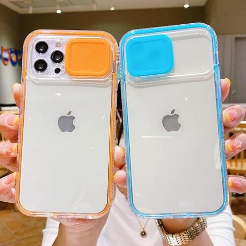 Slide Camera Lens Protection Clear Case For iPhone 12 11 Pro Max XS Max X XR 8 7 Plus 2 in 1 Shockproof Bumper Transparent Cover