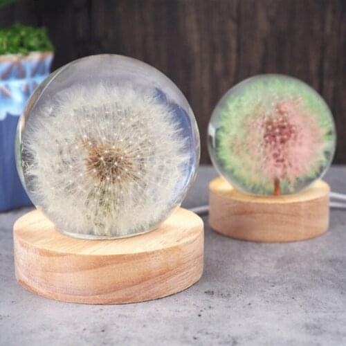 R58E Crystal Ball LED Night Lights Epoxy Resin Mold Home Decoration Silicone Mold Wooden LED Lighted Base Dried Dandelion