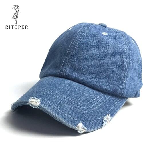 RITOPER Denim Vintage Solid Baseball Caps Retro Fashion Caps Unisex Casual Hat Girl Streetwaer Outdoor Hats Personality Sunscree