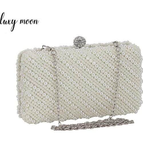 Luxury Pearl Evening Bag Womens Wedding Clutch Purse and Handbag Party Banquet White Shoulder Bag ZD1813