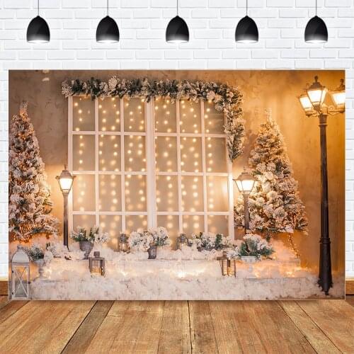 Christmas Photography Backdrops Window Theme Winter Background Snow Street Light Christmas Tree Baby Newborn Birthday Banner