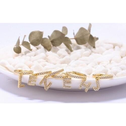 1 Pair 26 Letters Hoop Stud Earrings Cubic Zirconia Circle Round English Letters Earrings For Women Fashion Jewelry