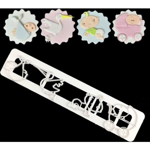 Cute baby theme cut baby cart cut plastic cookie mold turn sugar cake print cut mold